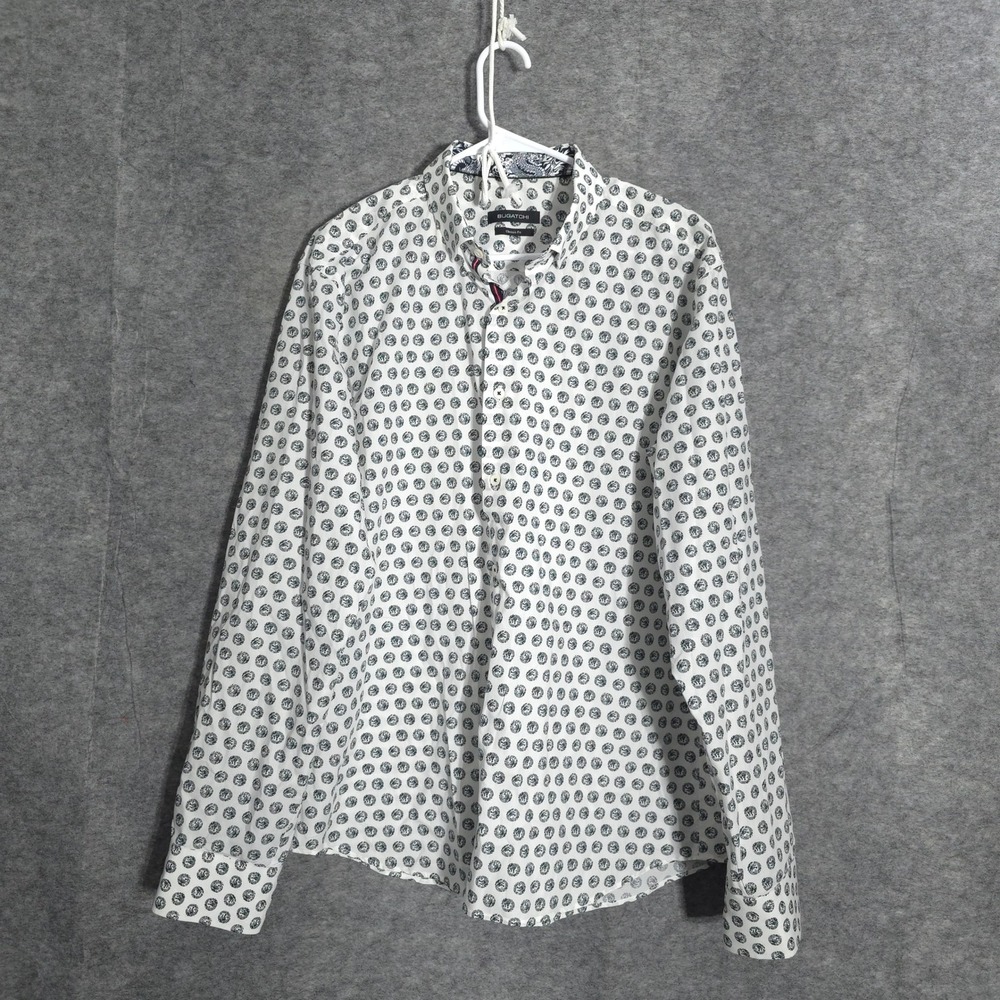 Bugatchi Dragon Medallion Shirt Mens XL White Navy Classic Fit Button Down Print